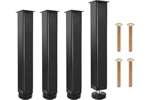 Brelet Set 4 Piedi Letto Universali per Rete a Doghe 20~22cm Regolabili, Piedini per Letto Quadrato Design Naturale, Piedini per Letto Contenitore, Gambe per Mobili in Acciaio Nero, RX-W043-IT