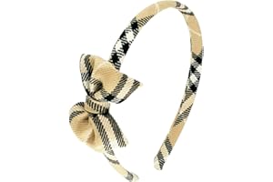 GENERICO Cerchietto per Capelli in Tessuto Tartan Scozzese per Donna e Bambina (Beige e Nero con fiocco)