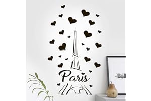 WALL4STICKERS Adesivo da parete con torre Eiffel di Parigi per camera da letto cucina decorazione decorativa in vinile, decorazione per soggiorno casa amore viaggio cameretta dei bambini, rimovibile per corridoio