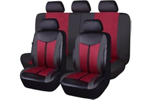 Flying Banner Car Seat Covers Full Set Front Seats and Rear Bench Leather Splicing Mesh Breathable Cover Black Burgundy Wine Red