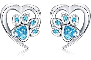 IMINI Graziosi orecchini a perno a forma di zampa di cane e gatto, in argento Sterling S925, con zirconia cubica rosa trasparente, orecchini a perno a forma di cuore, ipoallergenici, gioielli regalo per