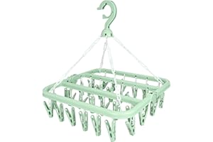 TWIRUSH Sock Dryer, Sock Drying Rack with 32 Pegs Laundry Drip Hanger, Foldable Indoor Hanging Dryer with Windproof Hook Clips Drying Rack for Socks Underwear Shoe Insoles Baby Clothes Gloves Hats-Green
