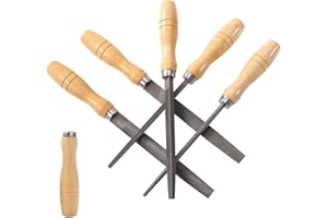 ACCOCO Juego de 5 limas de acero de alto carbono con mangos de madera para metal, madera, plástico, 5 unidades