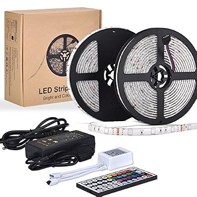 ESEYE 10m LED Ruban 5050 RGB 300 leds IP65 Étanche, ESEYE Kit Bande LED RGB+W 2.4W/m Flexible Multicolore Peut-Découpé Clignotant au Néon Decor Rubans Avec Télécommande/IR Récepteur/Alimentation 12V 5A
