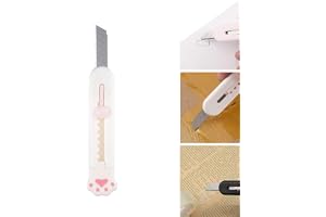 SpiderJuice 1Pc Cute Kawaii Cat Claw Paw White Mini Pocket Friendly Travel Portable Retractable Art Craft Paper Box Parcel Cutter Opener Unpacking Tool Metal Blade Small Utility Keychain Clip Knife