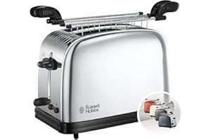 Russell Hobbs Tostapane - 2 Fette - Acciaio Inox Lucidato; Scomparti per toast extra large; 6 livelli di doratura; Funzione di scongelamento, Tecnologia di toast rapido, 1670 W, Victory 23310-56