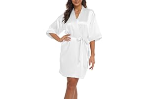 Teemie Damen Morgenmantel Bademantel Satin Kimono Robe Nachtwäsche Mit Gürtel Taschen Braut Brautjungfern Kurz Sexy V Ausschnitt Nachthemd Sommer Frauen 3/4 Ärmeln Pajama Hochzeit Party