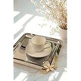 Yaren Style 6'lı Kare Paslanmaz &Ccedil;elik Tepsi Seti 21x21 cm &ndash; Gold Papatya Fig&uuml;rl&uuml; Kahve & &Ccedil;ay Sunum Tepsisi