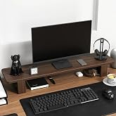 carpentray Wooden 100CM Computer Monitor Stand, Monitor Riser Desk Shelf Desktop Stand TV Laptop Riser with Keyboard Storage