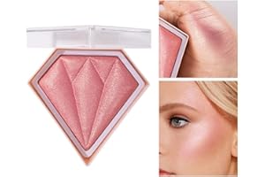 BELIKY GIRL Paleta de iluminador diamante de 5 colores, iluminador, embellecedor y colorete 3 usos Polvo iluminador, iluminador bronceador con purpurina, iluminador de larga duración resistente al agua(Rosa)