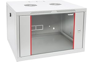 ‎HMF HMF 66407-07 Netzwerkschrank, Serverschrank 19 Zoll | 7 HE | 450 mm Tiefe | Voll montiert | Glastür | Lichtgrau