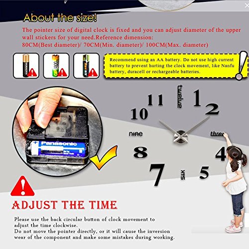 MFEIR® XXL 3D DIY Moderne Wanduhr Wandtattoo Dekoration Uhr für Zimmerdeko aus Acryl Silbrig,Weiß - 3