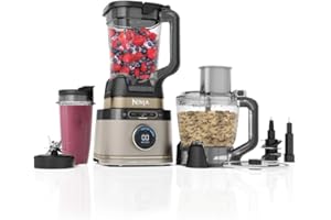 ‎NINJA Ninja 3-in-1 Detect Power Blender Processor Pro, kraftvolle 1200W Küchenmaschine, Single Serve & Knethaken, 3x Single Serve Tassen, Krug, Teig, mischen & hacken, Schwarz, TB401EUSTGD, Stone Gold