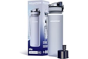 AQUAPHOR City Bottle 500ml gris I botella filtrante para llevar I filtro con carbono activo I filtra cloro y contaminaciones I hecho de tritan libre de BPA I para un mejor sabor y olor del agua