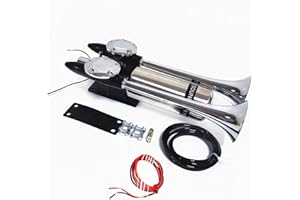 YIYIDA Car Horn - 170DB Air Horn, Double Tube, Silver Stainless Steel, Suitable for 12V/24V Cars, Boats, Trucks, etc.
