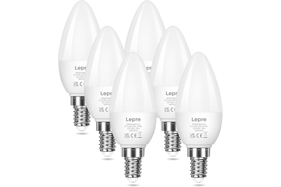 Lepro E14 LED Light Bulb, Warm White 2700K, 4.2W 470 Lumen, 40W Equivalent Candle Bulbs, Small Edison Screw SES, Energy Saving, Non-dimmable, Pack of 6
