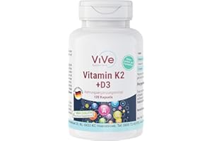 ‎VIVE SUPPLEMENTS Vitamin K2 200 mcg Menaquinon MK7 + D3 10.000 I.E. Depot - 120 Kapseln, hochdosiert, nur eine Kapsel alle 10 Tage | Qualität aus Deutschland von ViVe Supplements