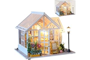 UINOFER DIY Gewächshaus Holz, Miniatur Garten Haus Selber Bauen mit Möbeln, Kreatives Bausatz Erwachsene, Modellbausatz für Erwachsene und Kinder - Sunshine House