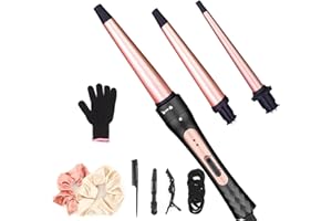 Ferro Arricciacapelli Set 3 in 1, JAETON Ferro Arricciacapelli Professionale in Ceramica con 3 Ferri di Diverso Diametro, con guanti, per ricci stretti, onde da spiaggia, ricci naturali scompigliati