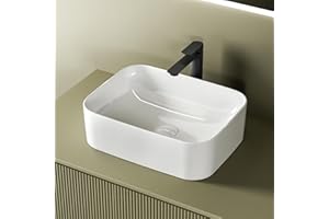 EMKE Lavabo da Appoggio Rettangolare 50,5 × 38 × 15 cm – Lavabo per WC Ospiti, Ceramica Bianca Lucido