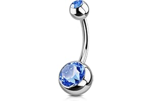 OUFER Solid Titanium Belly Bars 14G Navel Rings Grade 23 Titanium Ball Double Clear Gem 1.6mm