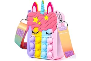 hirsrian Pop Fidget Bag Toy, Rainbow Fashion Shoulder for Girl Popping it Squeeze Toy Relieve Stress Kids and Adults(unicorn)
