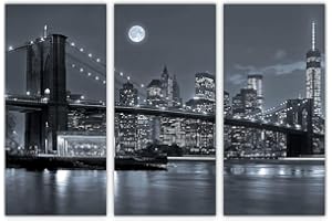 AREDE Zestaw 3 sztuk obrazów ściennych czarno-biały Most Brookliński (90 x 60 cm) Obrazy na Ścianę dekoracja ścienna do domu biura salonu sypialni dekoracja gotowa do powieszenia