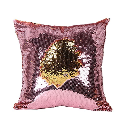 Livedeal Pailletten-Kissen, Meerjungfrauen-Optik, wendbar, zweifarbig, 40 x 40 cm, Textil, Pink and Gold, 16 X 16"