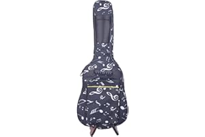 KingPoint Oxford Guitar Bag Padded Fit 39/40/41 Size with Dual Adjustable Shoulder Backpack Straps (Music Notes Pattern)