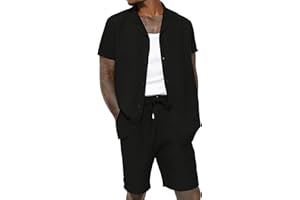 WJL WHISPERING JONES LONDON Mens Crinkle Textured Co-ord Shirt Short Set Anti Wrinkle Two Piece Breathable Top & Bottom Summer Beach