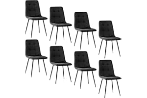 JIJIAN Set di 8 Sedie da Sala da Pranzo, Sedie da Cucina con Tessuto di Velluto e Gambe in Metallo Nero, Sedia Imbottita con Capacità di Carico di 120 kg, Nera