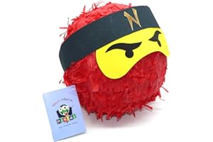 NISLAI Ninja Pinata - Ideal für die Ninja Party - Geschenk für Geburtstag - Farbe zur Auswahl: Grün, Schwarz, Blau, Rot (Rot)