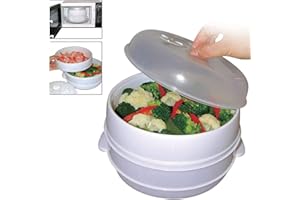 Copper Top - 2 Tier Microwave Vegetable Steamer Cooker Healthy Pasta Rice Cooking Pot Pan