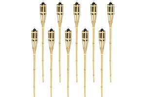 EINFEBEN Set di 10 fiaccole da giardino con stoppino, in bambù, suggestive torce per esterni, altezza: 90 cm, colore naturale