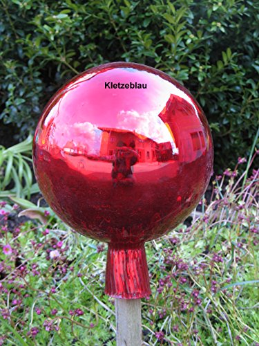 XXL Rosenkugel Rillenoptik Höhe 23cm Durchmesser 18cm Rosenkugeln Gartenkugel Handarbeit stabieles Glas verspiegelt und wetterfest(Rot) - 2