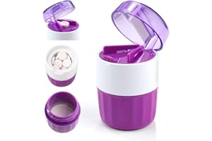 AHRLIC 3-in-1 Pill Crusher & Cutter with Stainless Steel Grinding Head, Tablet Crusher for Pills, Pill Grinder with Storage, Pill Splitter for Small or Large Tablets, BPA-Free, Purple