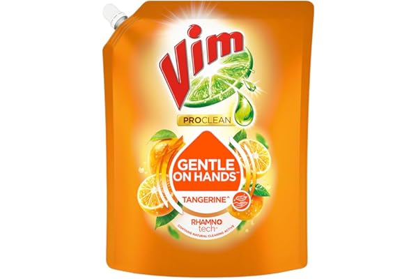 Vim ProClean Dishwash Liquid Gel with Tangerine powered by RhamnoTech , Gentle on Hands, Removes Tough Grease and Odours, 1700ml