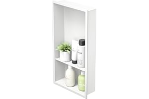 Bernkot Nicho de pared de acero inoxidable 304 blanco ducha nicho 60 x 30 cm estantes dobles empotrados nicho ducha para almacenamiento de baño no requiere azulejos nicho sobre montaje