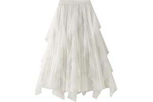 DGSHIRLDJO Faldas de tul para mujer, cintura elástica larga, elegante, vintage, enagua acampanada, falda tutú de tul para uso diario, baile de graduación, fiesta