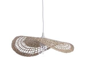 LUSSIOL - Luminaire Ondine, lustre bohème, naturel - lampe suspendue en rotin tressé naturel - cable plastique blanc, douille E27 - possibilité ampoule LED 60W maxi, Diam. 38 x H. 7 cm