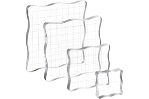 HAIFAFAFAING 4 Pcs Acrylic Stamp Blocks Clear Acrylic Blocks with Grid for Stamping and DIY Scrapbooking, Square Display Block Set for Decorative Craft Projects
