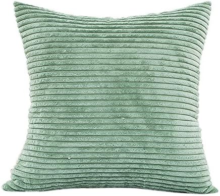 VENMO 9 Solid Colors Cotton Stripe Design Bedroom Decor Throw Pillow Case Sofa Cushion Removable and Washable 18x18 Inch (Green)