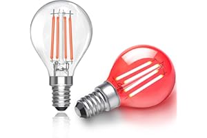 CALDARAX Bombillas LED de Rojas E14 4W 230V, Globo G45, Equivalente 40W Lampara Halógena, 400LM, Bombilla de Colores Lámpara, Decoración para Interior Exterior, Iluminación Navideña, Halloween, Paquete de 2