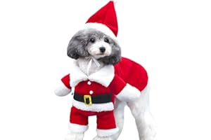DELIFUR Costumes de Noël pour Animaux de Compagnie Costume de Chien avec Casquette Costume de père Noël Sweats à Capuche pour Chien Costumes de Noël pour Chat Costume de fête Chaud en Hiver(M)