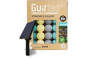 GuirLED - Guirlande d'extérieur boules lumineuses Guinguette LED - Étanche IP55 - Panneau solaire haut rendement - ON/OFF automatique - 32 boules 6m - Nouveau modèle Scandinave