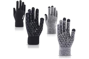 WUWYOUWL 2Pairs Thermal Gloves, Touch Screen Knit Gloves with Anti-slip Design Women Men Outdoor Accessories