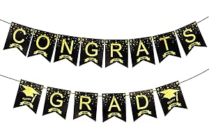 CHEERYMAGIC Graduation Decorations 2025, Black Gold Congrats Grad Bunting Banner for Home School Leavers High School/College/University Graduation Party Decoration Supplies A3HJBY