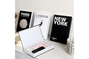 BGTODO Decorative Book Boxes, Set of 3, Cardboard, 26.7 x 17 x 4.2 cm, Decor Book Fashion, Paris, London, New York