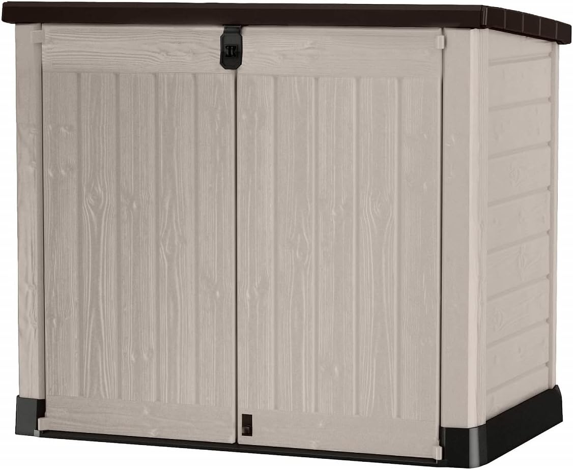 Keter Sio Pro -Cobertizo de jardín Exterior, Capacidad 1200L, Color Beige/Marrón, 145,5 x 82 x 123 cm