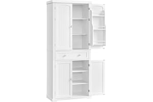 ‎VASAGLE VASAGLE Küchenschrank, Hochschrank Küchenbuffet Vitrinenschrank, Buffetschrank mit Verstellbaren Ablagen, Esszimmerschrank mit Schubladen, für Wohnzimmer Küche, 40 x 76 x 182,1 cm, Weiß BBC561W21